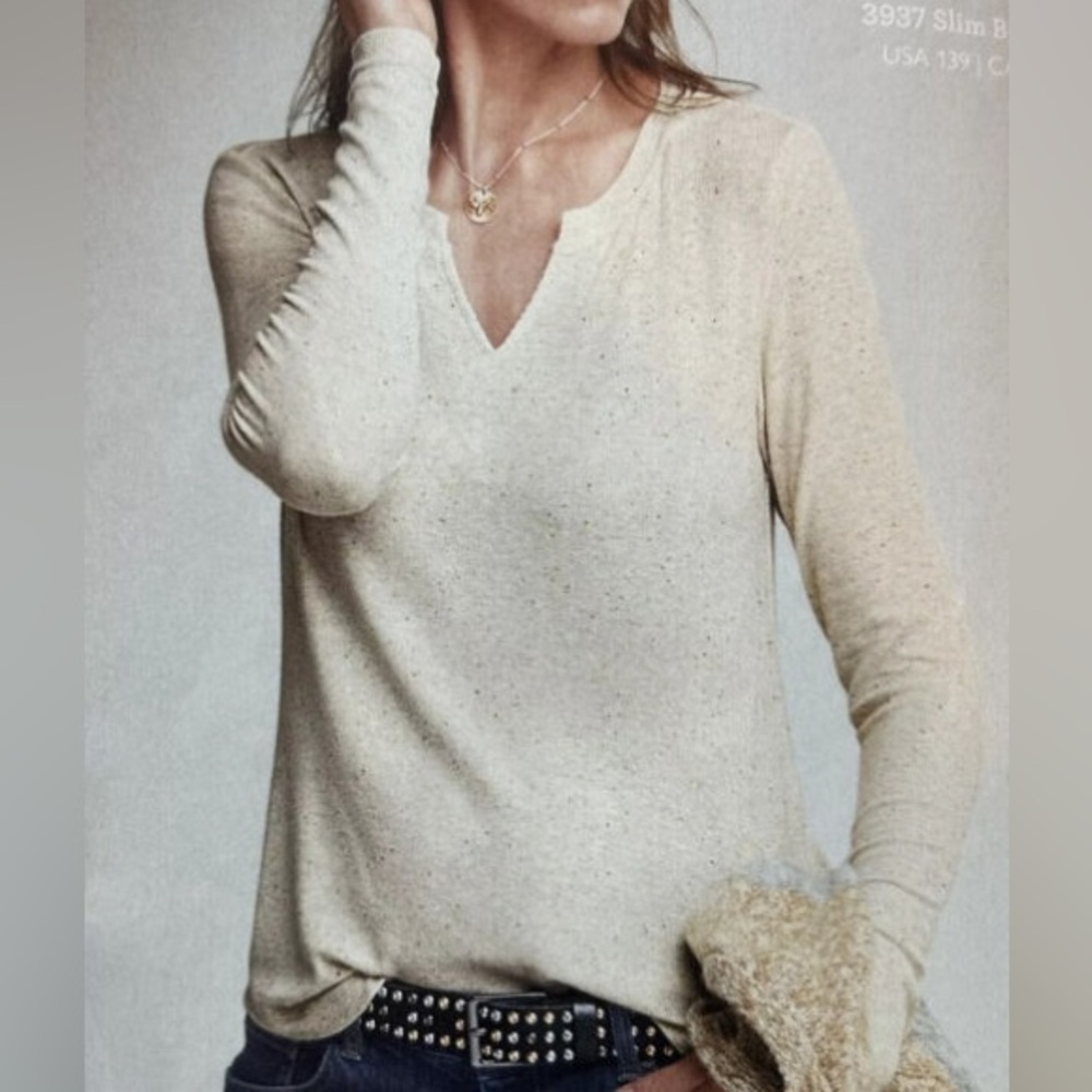 CAbi Oatmeal Ribbed Oversize Long Sleeve Tee, sz Sm fits 6/10
